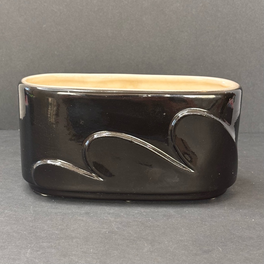 Art Deco Pottery Planter Vase Gloss Black White Royal Copley 7.25” long - Picture 3 of 9
